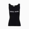 Miu Miu Women Viscose Tank Top with Intarsia Logo-Black