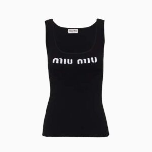 Miu Miu Women Viscose Tank Top with Intarsia Logo-Black