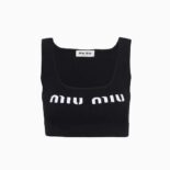 Miu Miu Women Viscose Top with Intarsia Logo-Black