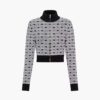 Miu Miu Women Viscose Turtleneck Cardigan with Jacquard Logo-Black
