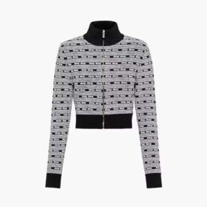 Miu Miu Women Viscose Turtleneck Cardigan with Jacquard Logo-Black
