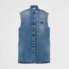 Prada Women Denim Shirt with Triangle Logo-Navy