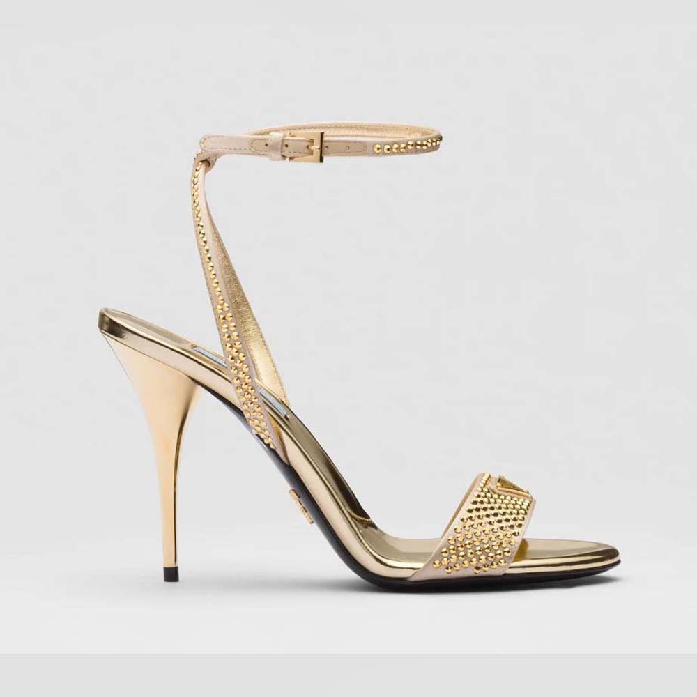 Prada Women Satin Sandals with Crystals-Gold