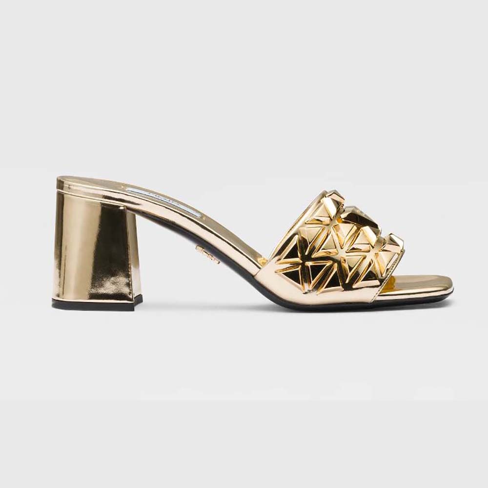 Prada metallic outlet leather mules