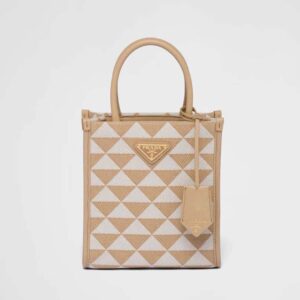Prada Women Symbole Embroidered Fabric Mini Bag-Beige