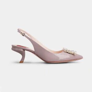 Roger Vivier Women Virgule Strass Buckle Slingback Pumps in Patent Leather