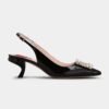 Roger Vivier Women Virgule Strass Buckle Slingback Pumps in Patent Leather-Black