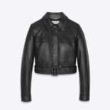 Saint Laurent YSL Women Cropped Jacket in Drummed Lambskin-Black