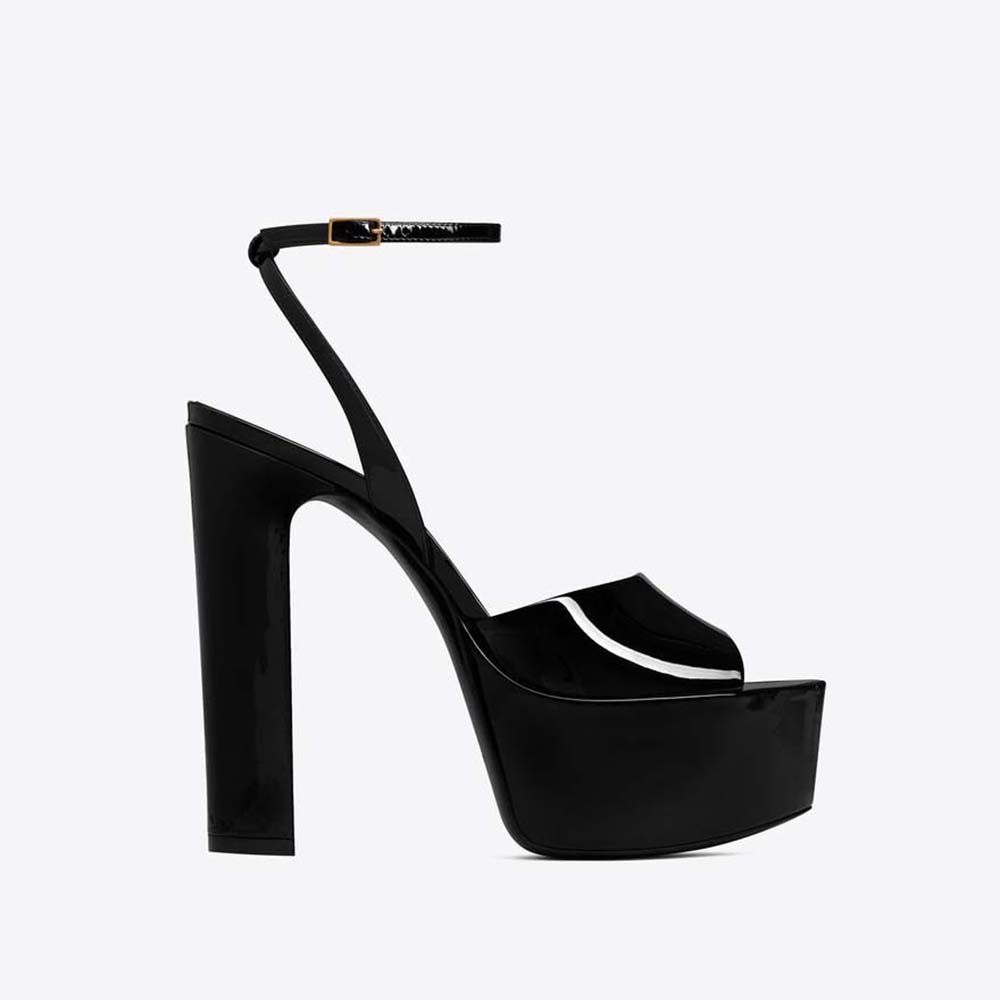 Saint Laurent YSL Women Jodie Platform Sandals in Patent Leather-Black