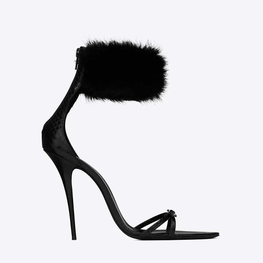 Saint Laurent YSL Women Satine Sandals in Lacquered Ayers