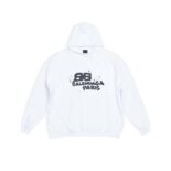 Balenciaga Men Hand Drawn BB Icon Hoodie Large Fit in White and Black