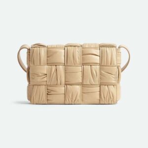 Bottega Veneta Women Cassette Foulard Intreccio Leather Cross-Body Bag-Beige