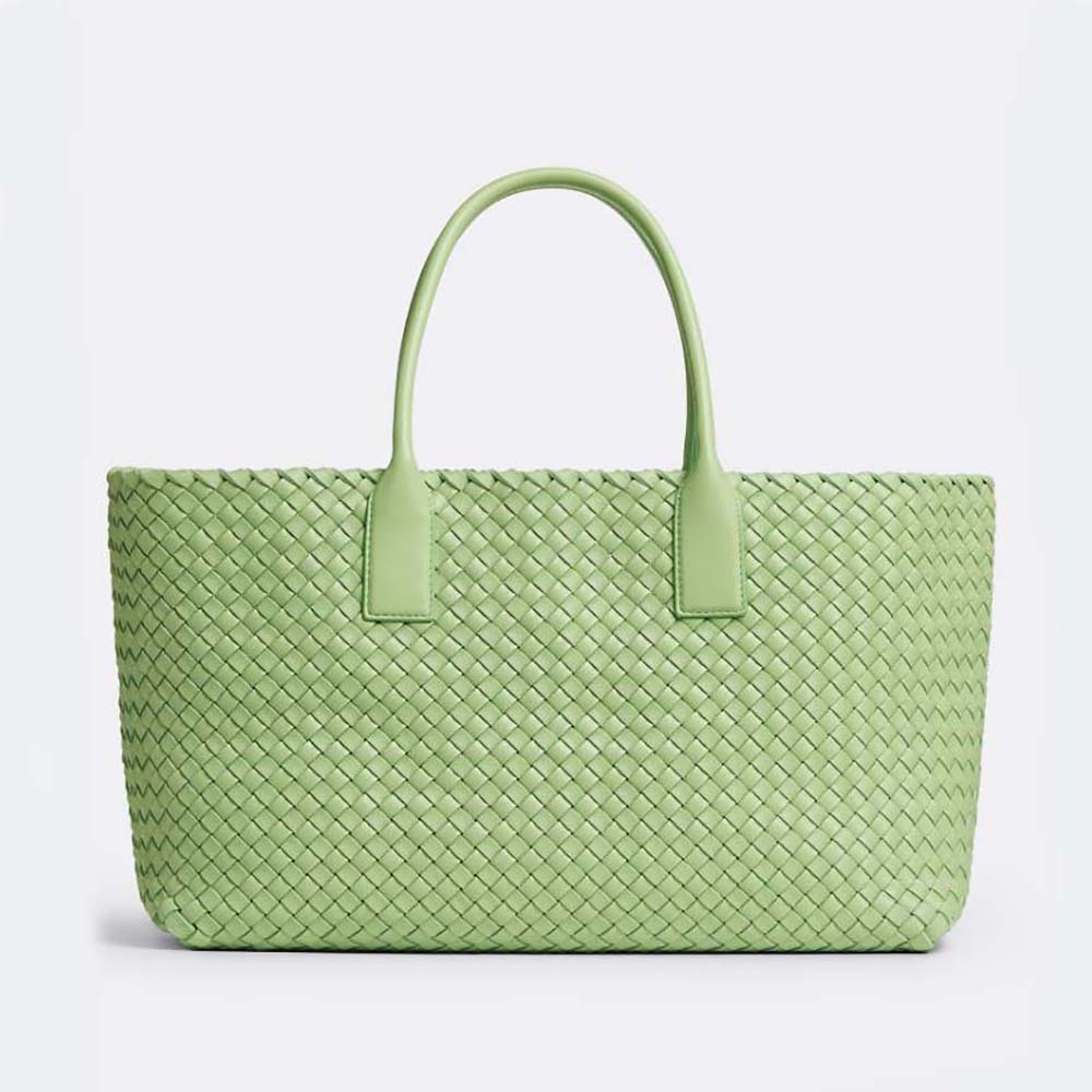 Bottega Veneta Women Medium Cabat Leather Tote Bag with Detachable Strap-Aqua 1 Bottega Veneta Women Medium Cabat Leather Tote Bag with Detachable Strap-Aqua