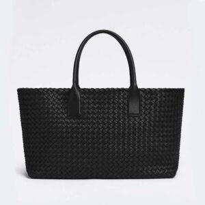 Bottega Veneta Women Medium Cabat Leather Tote Bag with Detachable Strap-Black