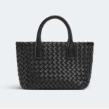 Bottega Veneta Women Mini Cabat Intreccio Leather Tote Bag with Detachable Strap-Black