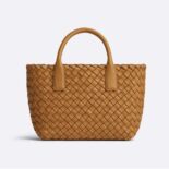 Bottega Veneta Women Mini Cabat Intreccio Leather Tote Bag with Detachable Strap-Brown