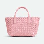 Bottega Veneta Women Mini Cabat Intreccio Leather Tote Bag with Detachable Strap-Pink