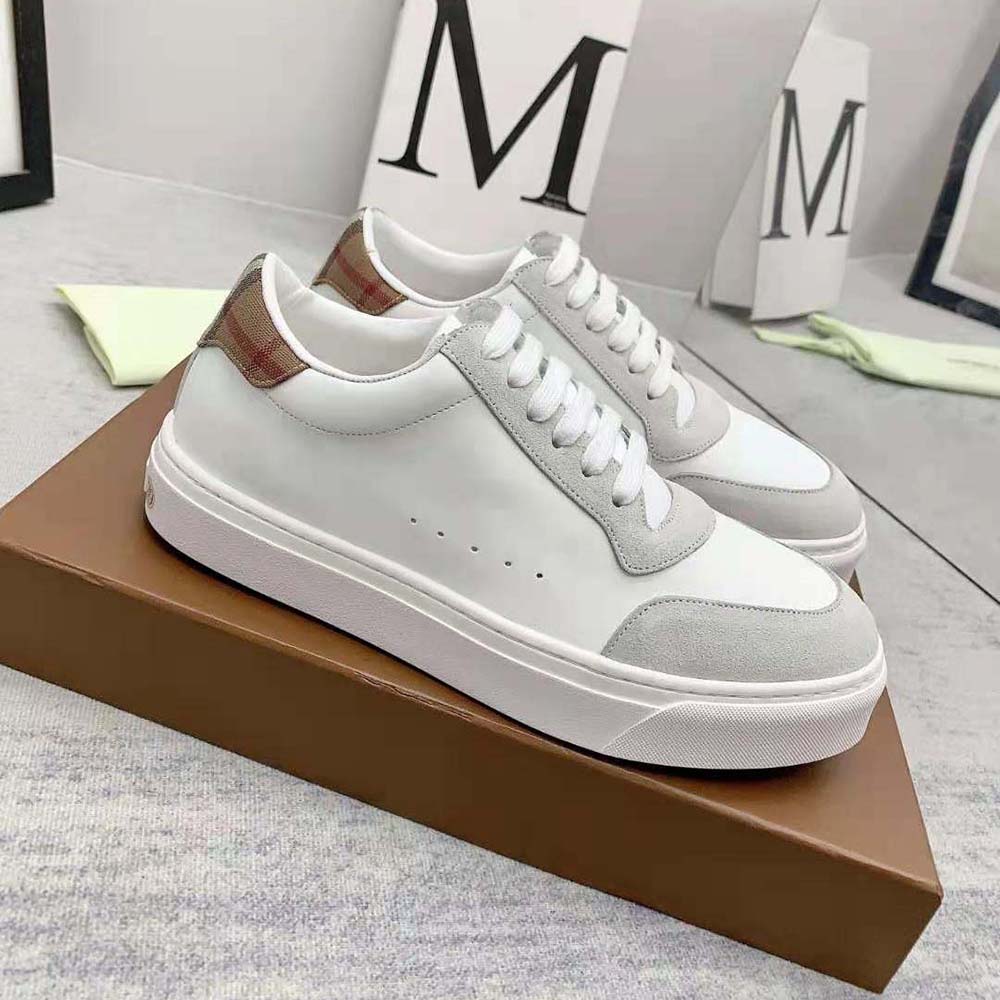 Burberry Men Leather Suede and Check Cotton Sneakers 4 Burberry Men Leather Suede and Check Cotton Sneakers - Image 4