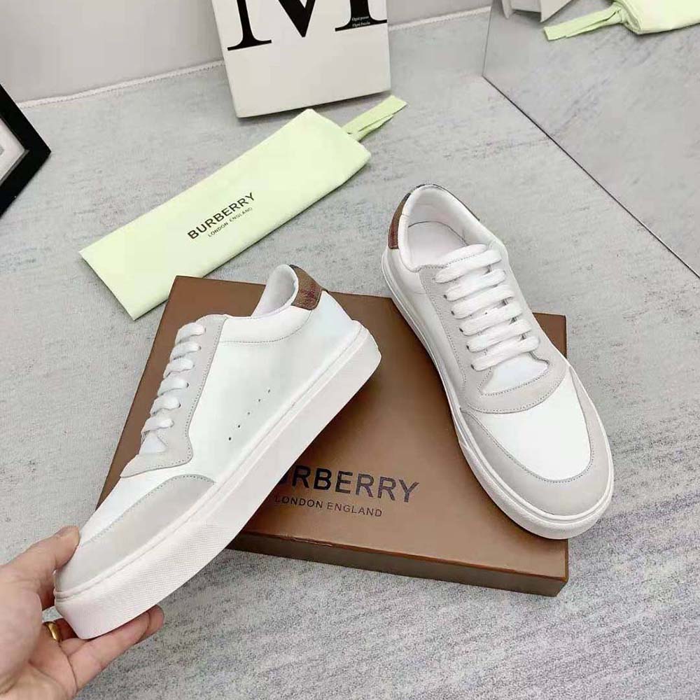 Burberry Men Leather Suede and Check Cotton Sneakers 5 Burberry Men Leather Suede and Check Cotton Sneakers - Image 5