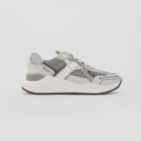 Burberry Men Logo Print Suede and Mesh Sneakers-Silver