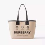 Burberry Women Label Print Cotton Medium London Tote Bag