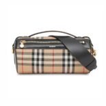 Burberry Women The Icon Stripe E-canvas and Leather Barrel Bag-Brown