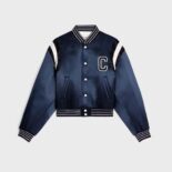 Celine Women Cropped Bomber Jacket in Thick Satin