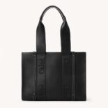 Chloe Women Medium Woody Tote Bag with Embroidered Chloé Logo-Black