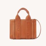 Chloe Women Mini Woody Tote Bag with Embroidered Chloé Logo-Brown