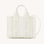 Chloe Women Mini Woody Tote Bag with Embroidered Chloé Logo-White