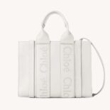 Chloe Women Small Woody Tote Bag with Embroidered Chloé Logo-White