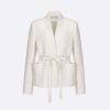 Dior Women Belted Palto Jacket White Wool and Silk