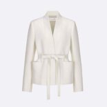 Dior Women Belted Palto Jacket White Wool and Silk