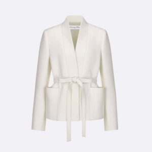 Dior Women Belted Palto Jacket White Wool and Silk