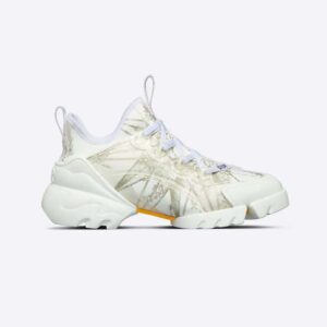 Dior Women D-Connect Sneaker White and Gold-Tone Technical Fabric with Rêve D'Infini Print