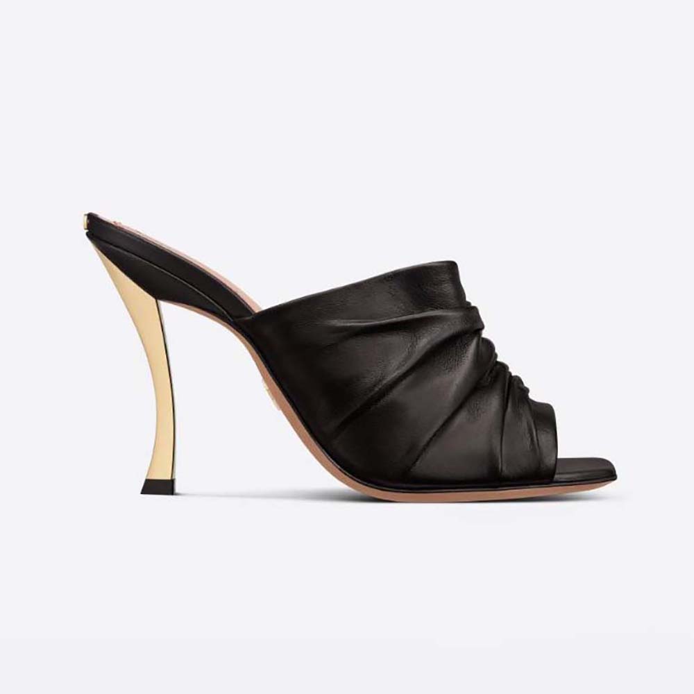 Dior Women DFame Heeled Sandal Black Pleated Lambskin