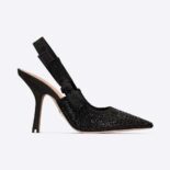 Dior Women J'Adior Slingback Pump Black Cotton Embroidered with Strass