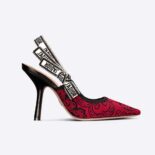 Dior Women J'Adior Slingback Pump Black and Red Cotton with Dior Bandana Embroidery