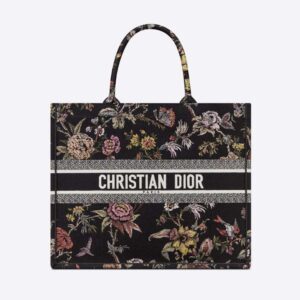 Dior Women Large Dior Book Tote Black Multicolor Dior Jardin Botanique Embroidery