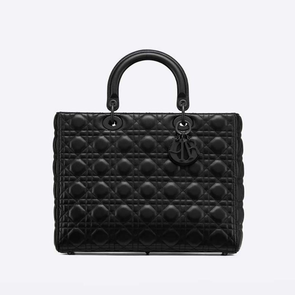 Dior Women Large Lady Dior Bag Black Ultramatte Cannage Calfskin