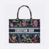 Dior Women Medium Dior Book Tote Black Multicolor Dior Petites Fleurs Embroidery