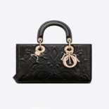 Dior Women Medium Lady D-joy Bag Black Quilted-Effect Lambskin with Ornamental Motif