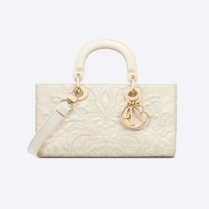 Dior Women Medium Lady D-joy Bag Latte Quilted-Effect Lambskin with Ornamental Motif
