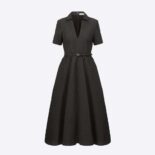 Dior Women Mid-Length Belted Dress Black Matte Cloqué Technical Fabric