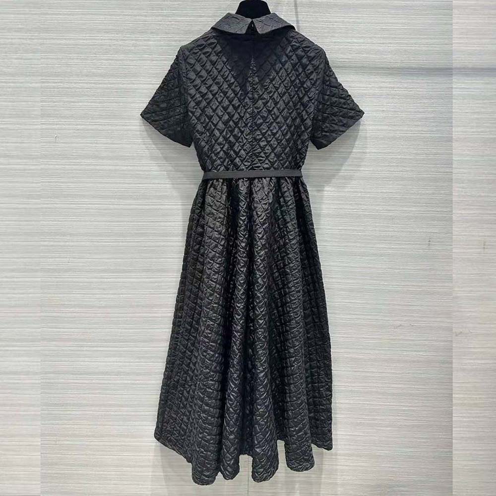 Dior Women Mid-Length Belted Dress Black Matte Cloqué Technical Fabric 3 Dior Women Mid-Length Belted Dress Black Matte Cloqué Technical Fabric - Image 3