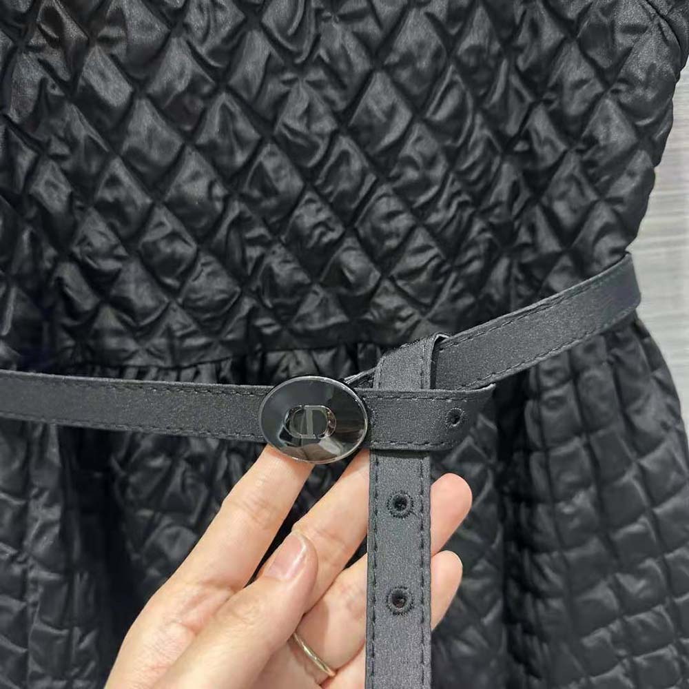 Dior Women Mid-Length Belted Dress Black Matte Cloqué Technical Fabric 7 Dior Women Mid-Length Belted Dress Black Matte Cloqué Technical Fabric - Image 7