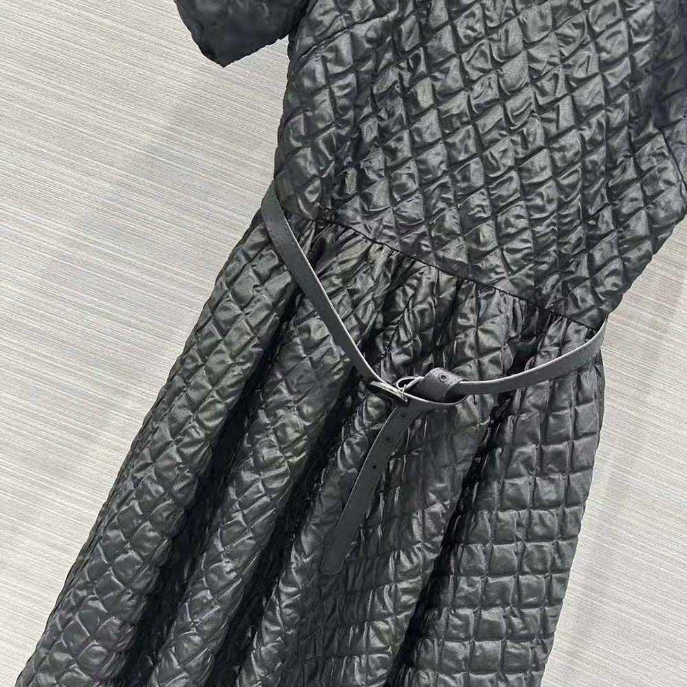 Dior Women Mid-Length Belted Dress Black Matte Cloqué Technical Fabric 6 Dior Women Mid-Length Belted Dress Black Matte Cloqué Technical Fabric - Image 6