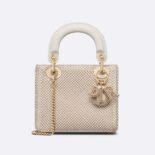 Dior Women Mini Lady Dior Bag Latte Calfskin Embroidered Entirely with White Resin Pearls