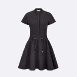 Dior Women Short Flared Dress Black Matte Cloqué-Effect Technical Fabric