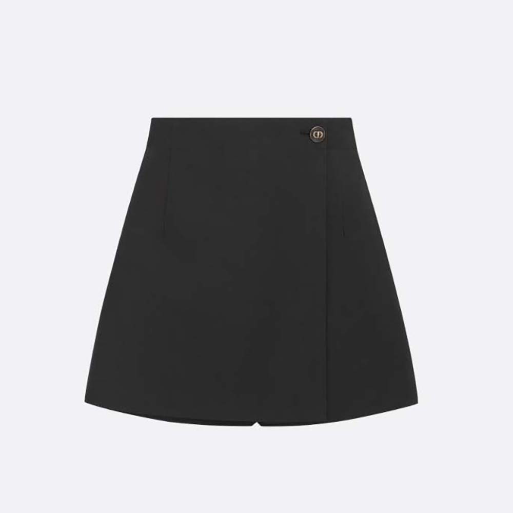 Dior Women Skort with CD Button Black Wool and Silk